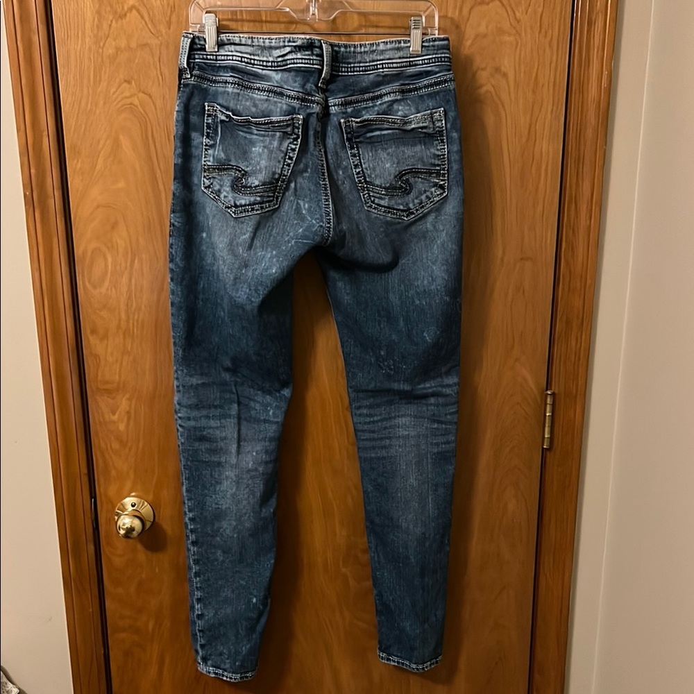Silver Jeans Women's Skinny Jeans - Distressed Blue - Picture 2 of 3